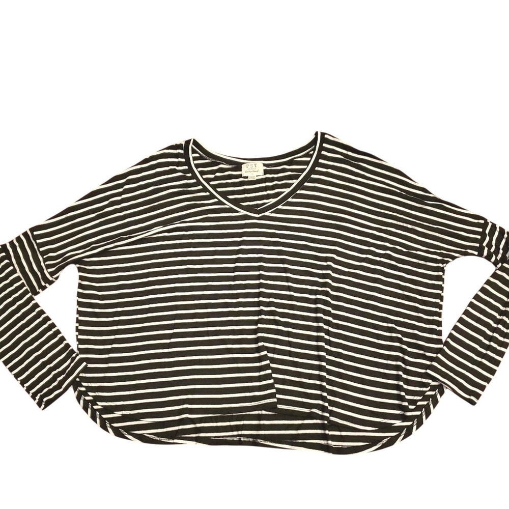 PST Women's XL Black White Striped Long Sleeved Cropped Top NEW